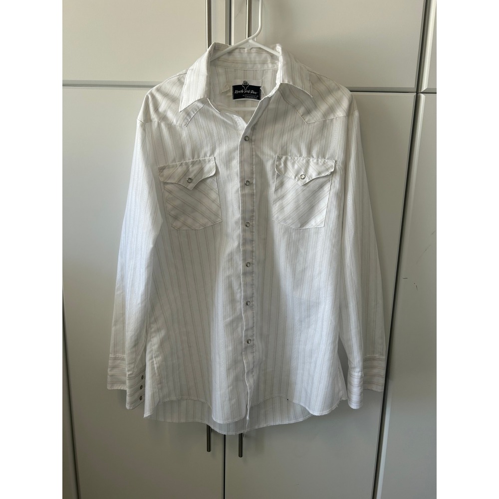 Vintage Panhandle Slim Ranch and Town White Striped Western Pearl Snap Shirt L